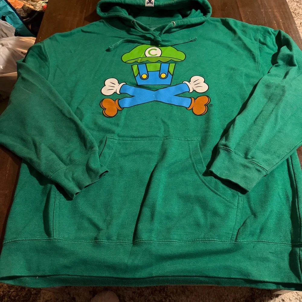 Johnny Cupcakes SweatShirt Hoodie Green Crossbones Luigi Mario - XL - Picture 4 of 7